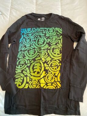 Element Black Tee with Light Blue Logo Print